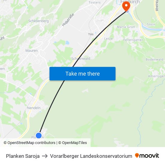 Planken Saroja to Vorarlberger Landeskonservatorium map