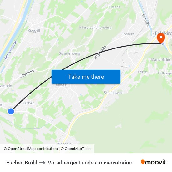 Eschen Brühl to Vorarlberger Landeskonservatorium map