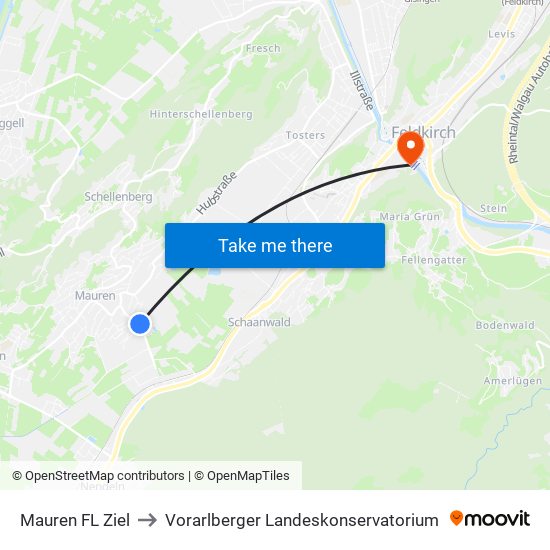 Mauren FL Ziel to Vorarlberger Landeskonservatorium map