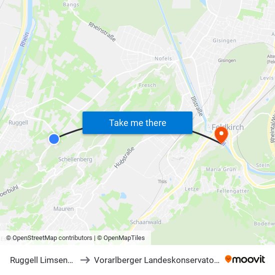 Ruggell Limsenegg to Vorarlberger Landeskonservatorium map