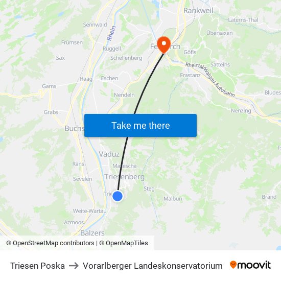 Triesen Poska to Vorarlberger Landeskonservatorium map