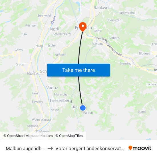 Malbun Jugendheim to Vorarlberger Landeskonservatorium map