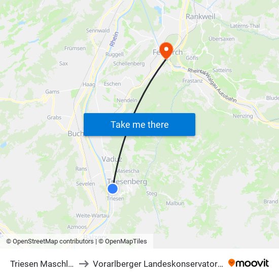 Triesen Maschlina to Vorarlberger Landeskonservatorium map