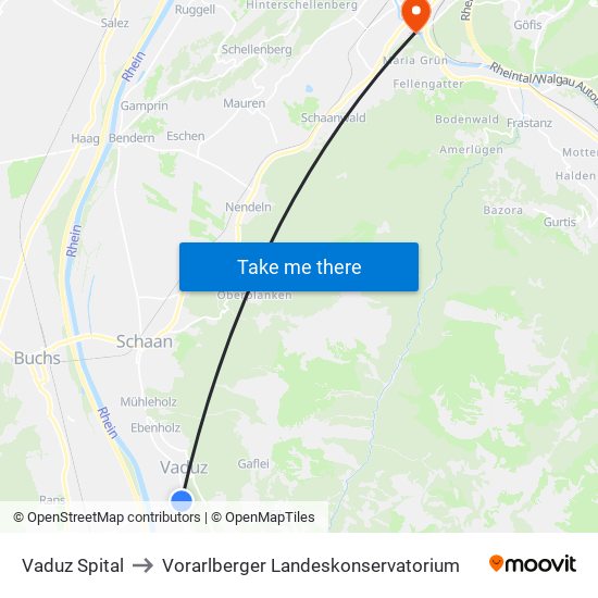 Vaduz Spital to Vorarlberger Landeskonservatorium map