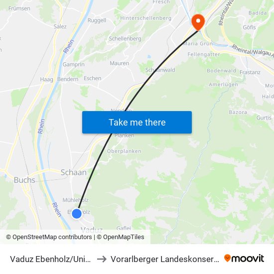 Vaduz Ebenholz/Universität to Vorarlberger Landeskonservatorium map