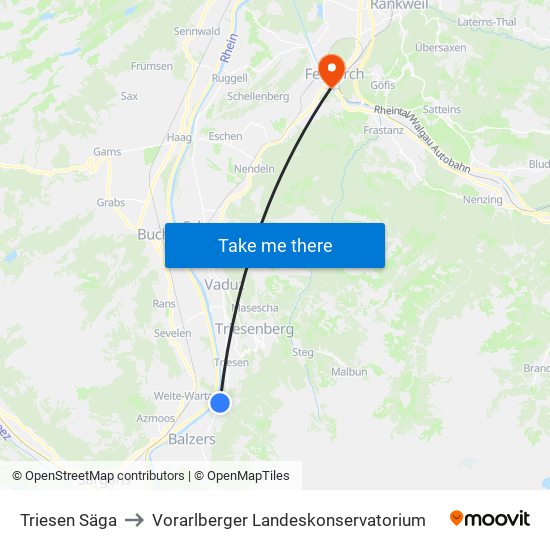 Triesen Säga to Vorarlberger Landeskonservatorium map