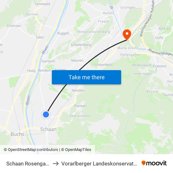 Schaan Rosengarten to Vorarlberger Landeskonservatorium map