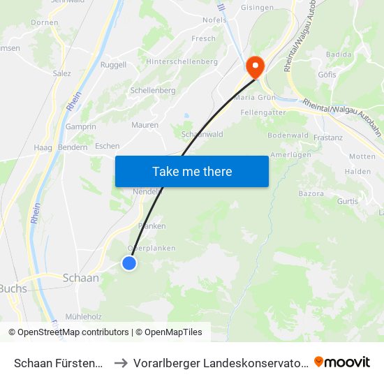 Schaan Fürstenweg to Vorarlberger Landeskonservatorium map