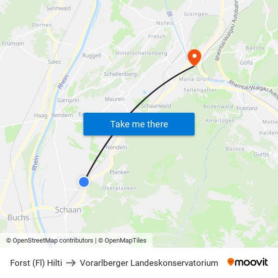 Forst (Fl) Hilti to Vorarlberger Landeskonservatorium map