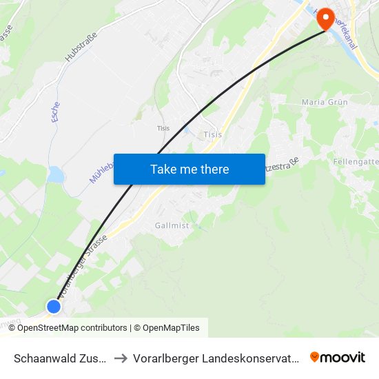 Schaanwald Zuschg to Vorarlberger Landeskonservatorium map