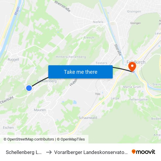 Schellenberg Loch to Vorarlberger Landeskonservatorium map