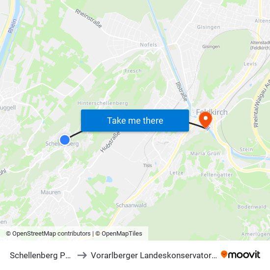 Schellenberg Post to Vorarlberger Landeskonservatorium map