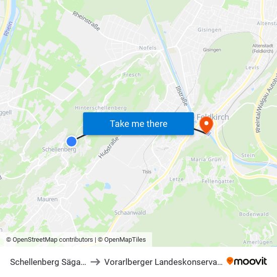 Schellenberg Sägaplatz to Vorarlberger Landeskonservatorium map