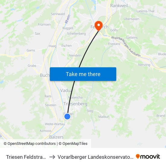 Triesen Feldstrasse to Vorarlberger Landeskonservatorium map