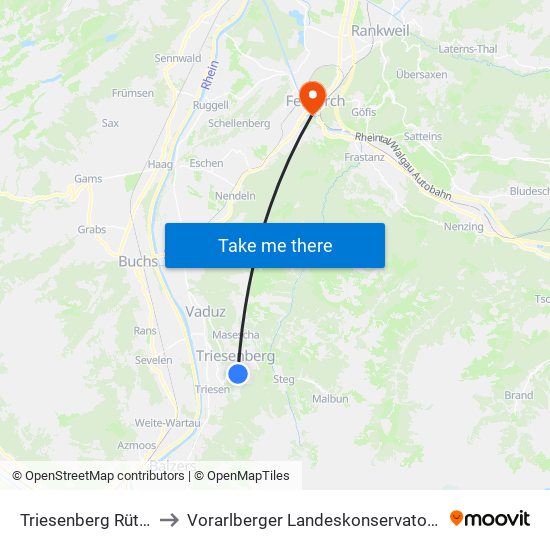 Triesenberg Rütelti to Vorarlberger Landeskonservatorium map