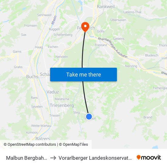 Malbun Bergbahnen to Vorarlberger Landeskonservatorium map