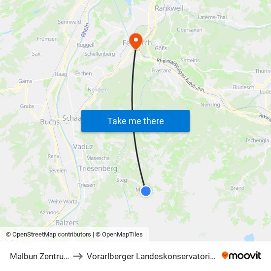 Malbun Zentrum to Vorarlberger Landeskonservatorium map