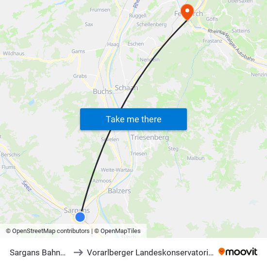 Sargans Bahnhof to Vorarlberger Landeskonservatorium map