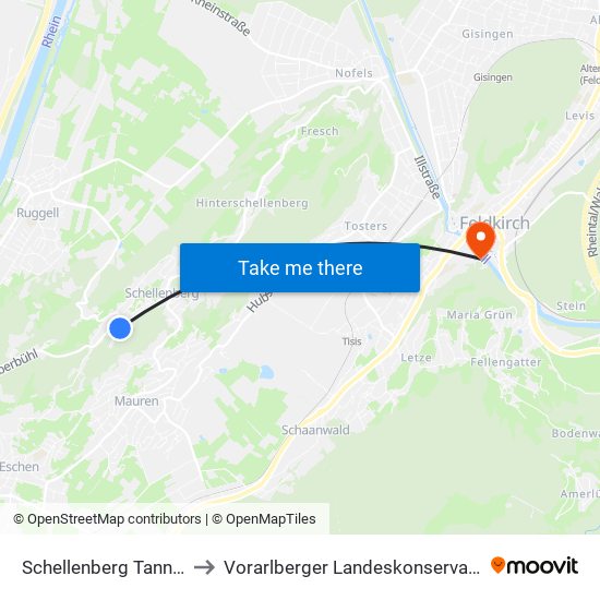 Schellenberg Tannwald to Vorarlberger Landeskonservatorium map