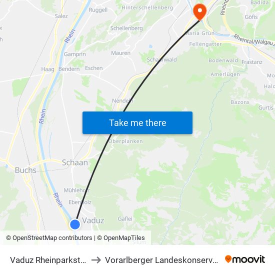 Vaduz Rheinparkstadion to Vorarlberger Landeskonservatorium map