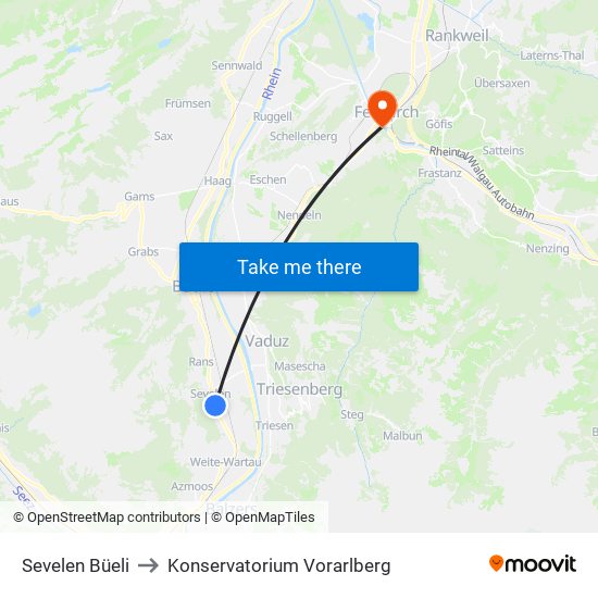 Sevelen Büeli to Konservatorium Vorarlberg map