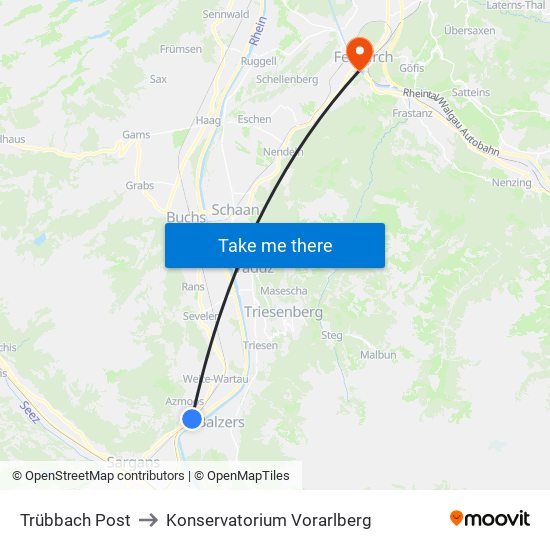 Trübbach Post to Konservatorium Vorarlberg map