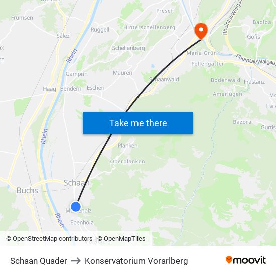 Schaan Quader to Konservatorium Vorarlberg map