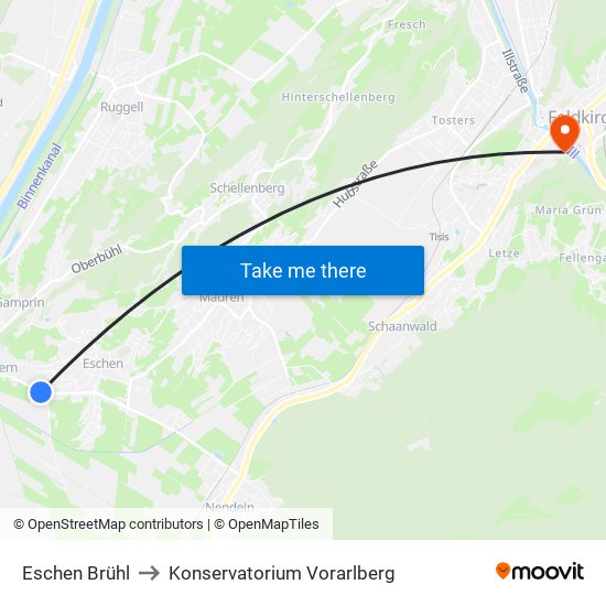 Eschen Brühl to Konservatorium Vorarlberg map