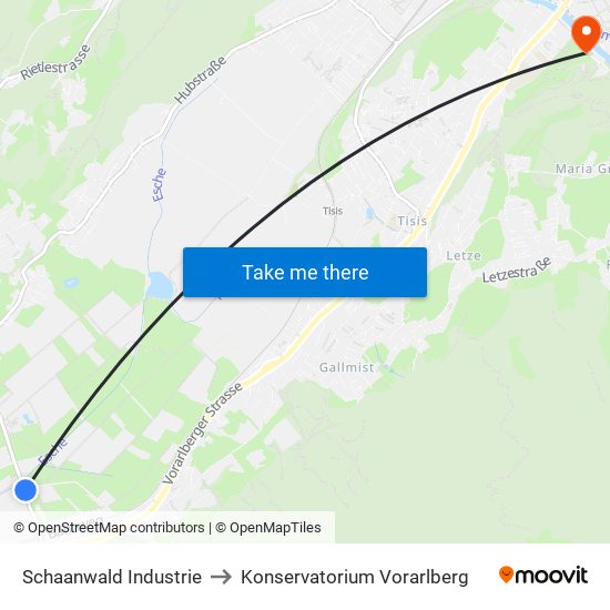 Schaanwald Industrie to Konservatorium Vorarlberg map
