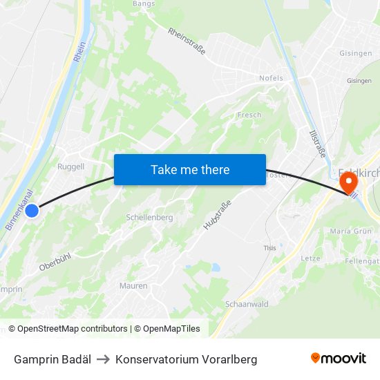 Gamprin Badäl to Konservatorium Vorarlberg map