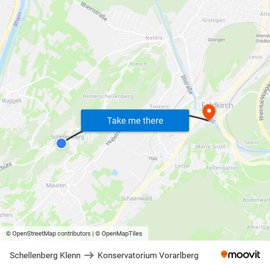 Schellenberg Klenn to Konservatorium Vorarlberg map