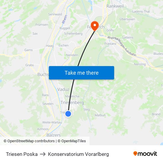 Triesen Poska to Konservatorium Vorarlberg map