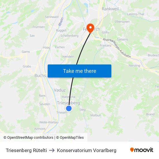 Triesenberg Rütelti to Konservatorium Vorarlberg map