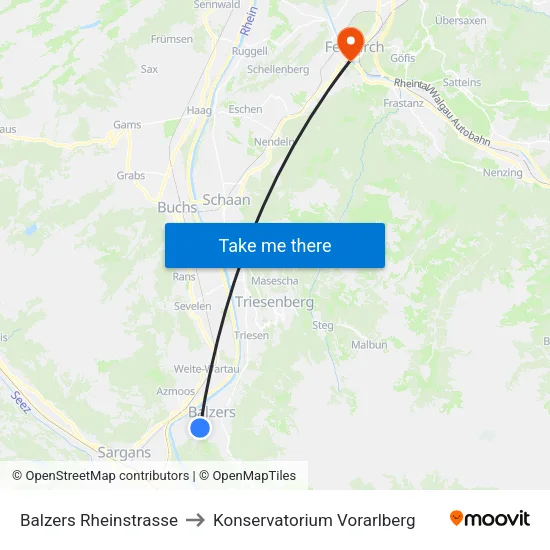 Balzers Rheinstrasse to Konservatorium Vorarlberg map