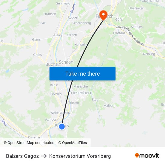 Balzers Gagoz to Konservatorium Vorarlberg map