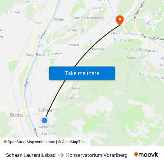 Schaan Laurentiusbad to Konservatorium Vorarlberg map