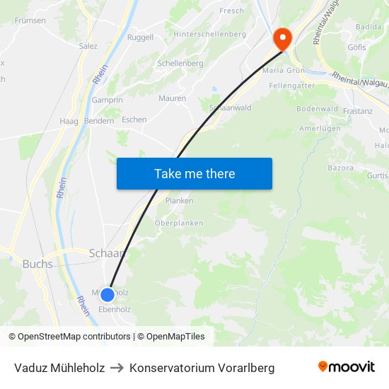 Vaduz Mühleholz to Konservatorium Vorarlberg map