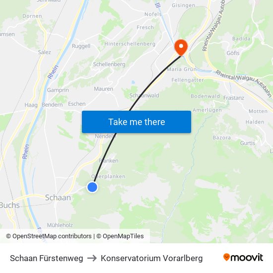 Schaan Fürstenweg to Konservatorium Vorarlberg map