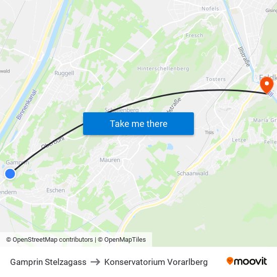 Gamprin Stelzagass to Konservatorium Vorarlberg map