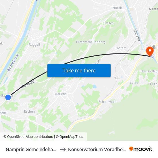 Gamprin Gemeindehaus to Konservatorium Vorarlberg map