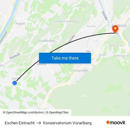 Eschen Eintracht to Konservatorium Vorarlberg map