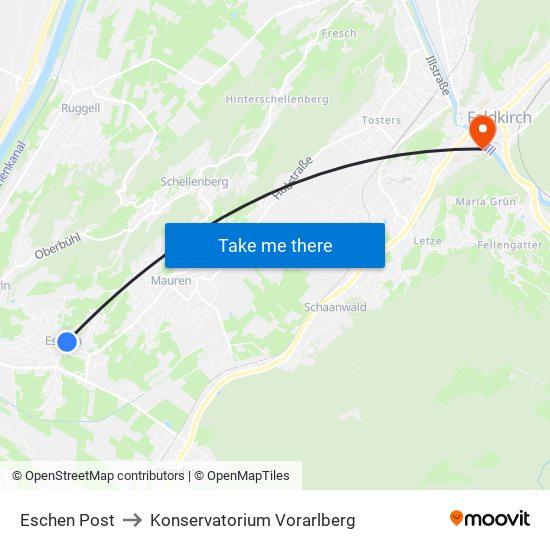 Eschen Post to Konservatorium Vorarlberg map