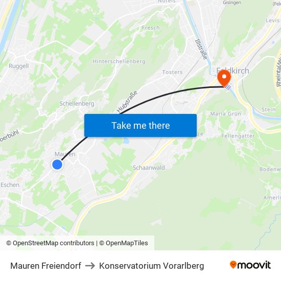 Mauren Freiendorf to Konservatorium Vorarlberg map