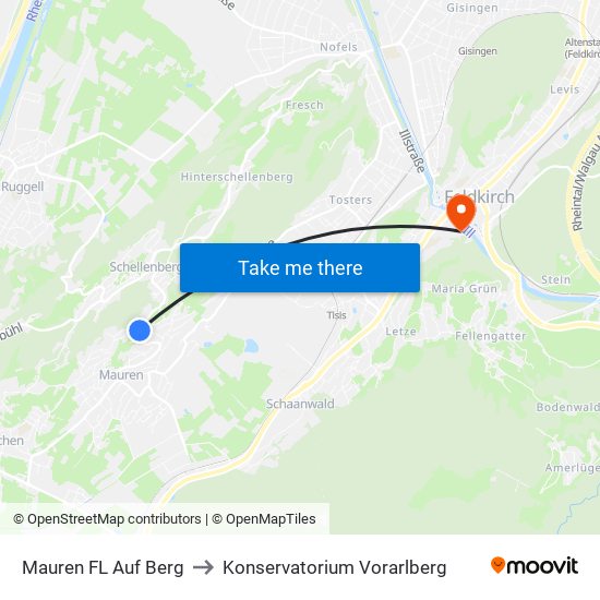 Mauren FL Auf Berg to Konservatorium Vorarlberg map