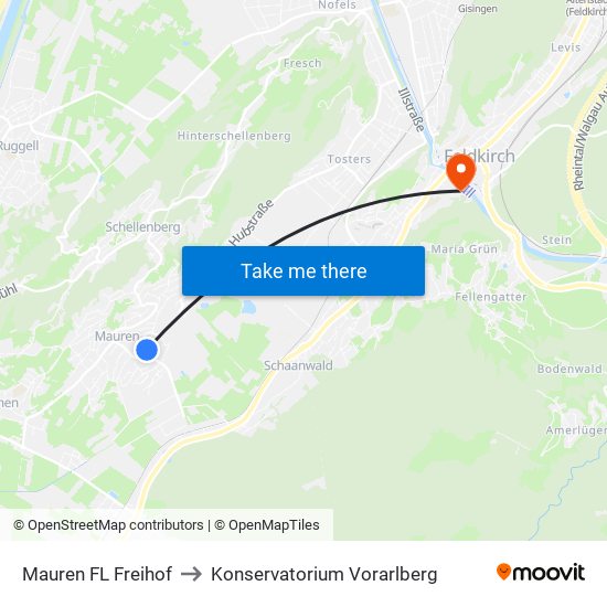 Mauren FL Freihof to Konservatorium Vorarlberg map