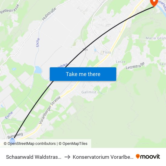 Schaanwald Waldstrasse to Konservatorium Vorarlberg map