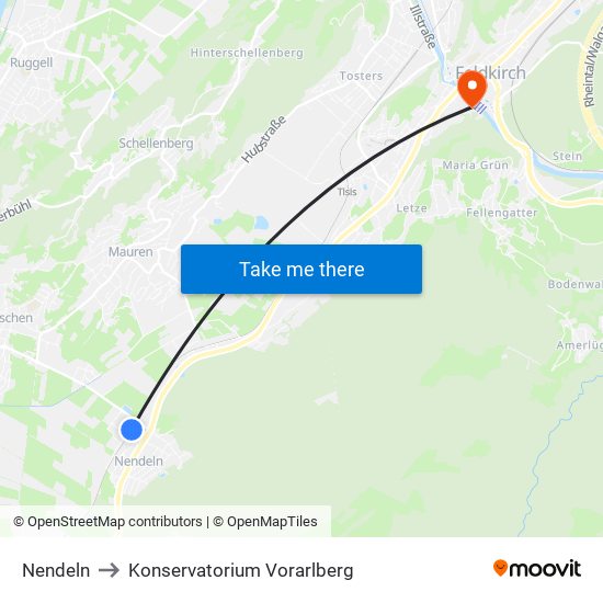 Nendeln to Konservatorium Vorarlberg map