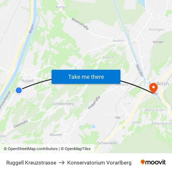 Ruggell Kreuzstrasse to Konservatorium Vorarlberg map