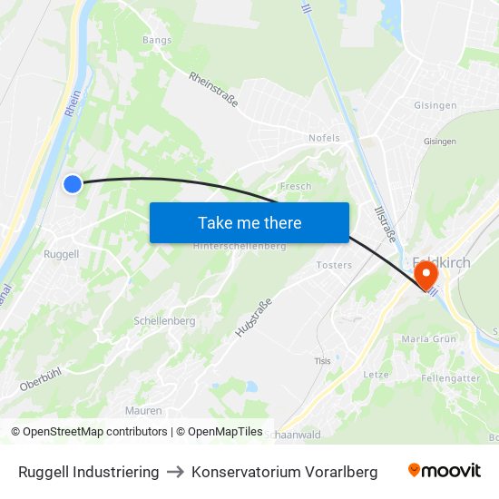 Ruggell Industriering to Konservatorium Vorarlberg map