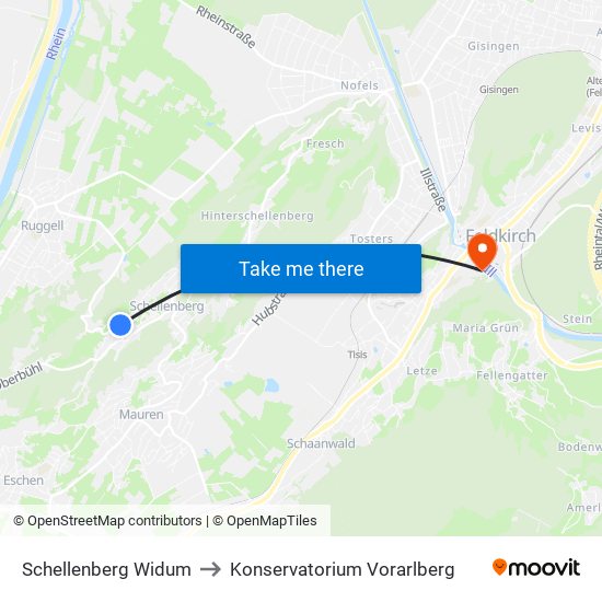 Schellenberg Widum to Konservatorium Vorarlberg map